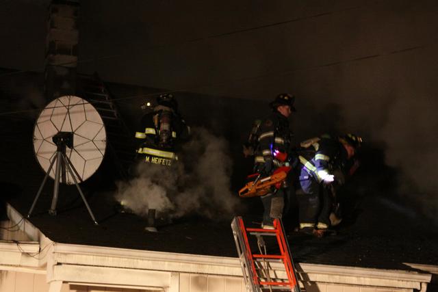 Mutual aid Katonah Old Deer Park Fire. l to r FF Heifetz, Lt Bancroft, FF Hammond